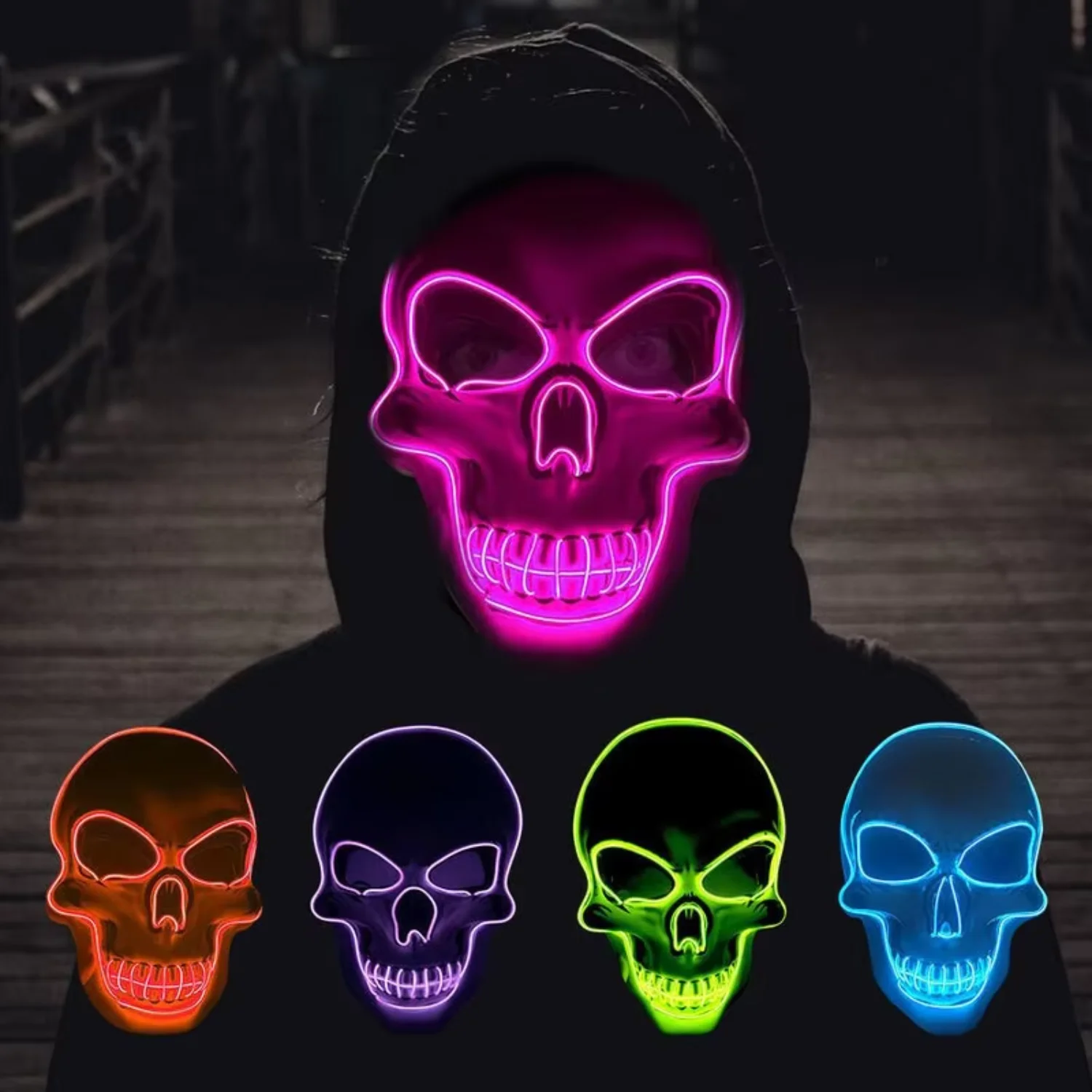 Halloween Party LED Flash Mask Light Up Scary Face Cosplay Costume Supplies Kids Adult Festival Gift