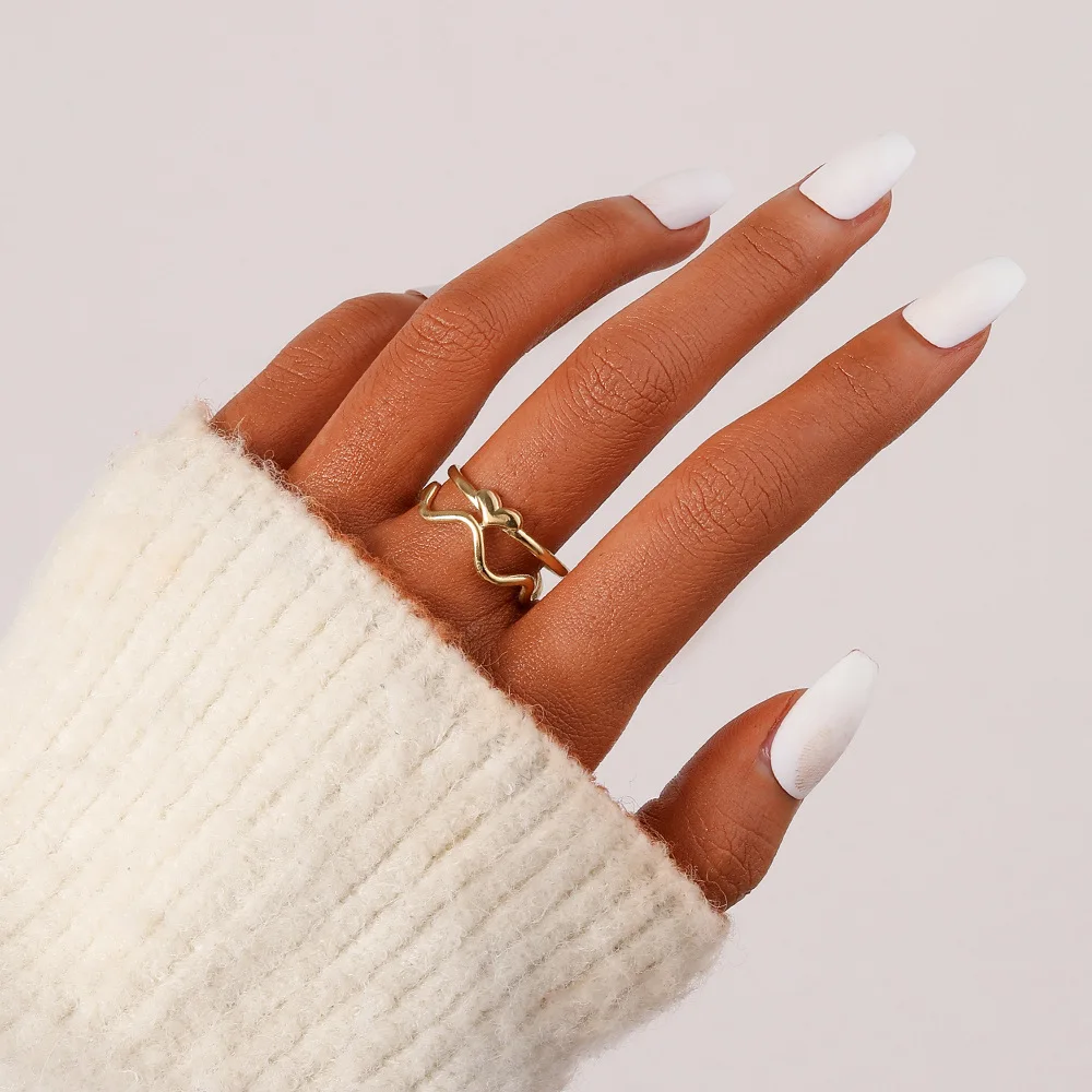 

English Letters Love Heart Waves Hollow Initial Letter Rings For Women Stainless Steel Ring Link Ring Female Wedding Jewelry