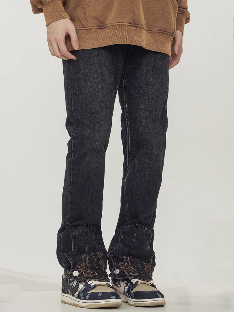 Four Seasons Men Jeans Fashion Patches Embroidered Slim Pants Ins Street New Loose Straight Pants Streetwear Ins Hot Sale Jeans