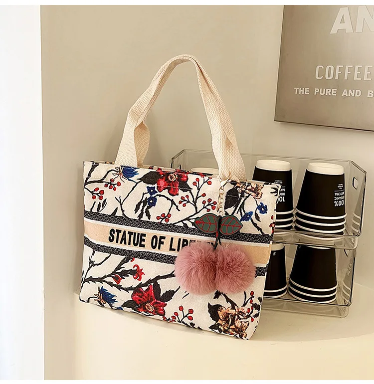 Сумка-тоут женская холщовая роскошный саквояж на плечо милый модный чемоданчик