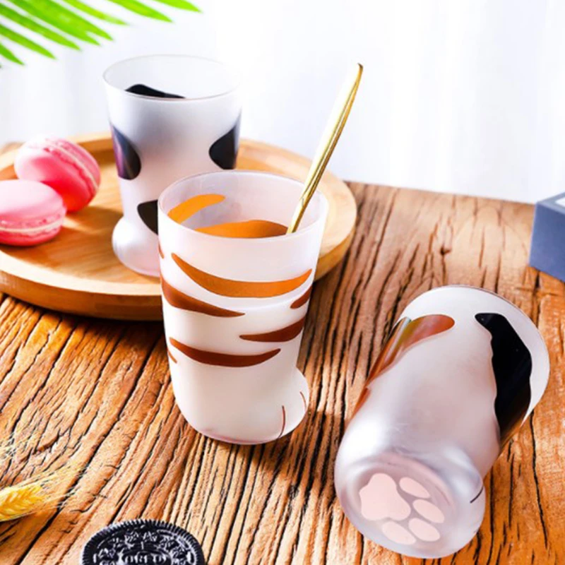 

Cute Cat Paws Glass Tiger Paws Mug Office Coffee Mug Tumbler Breakfast Milk Porcelain Cup Large Capacity and Firm