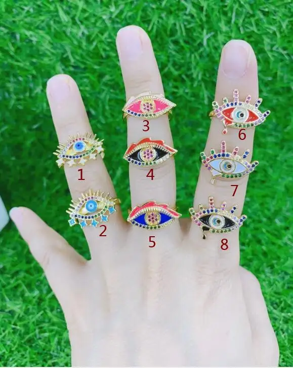 

Женские кольца с фианитом, летние кольца золотого цвета с капающей эмалью, Открытое кольцо, ювелирные изделия, dsf3a, 2 шт.