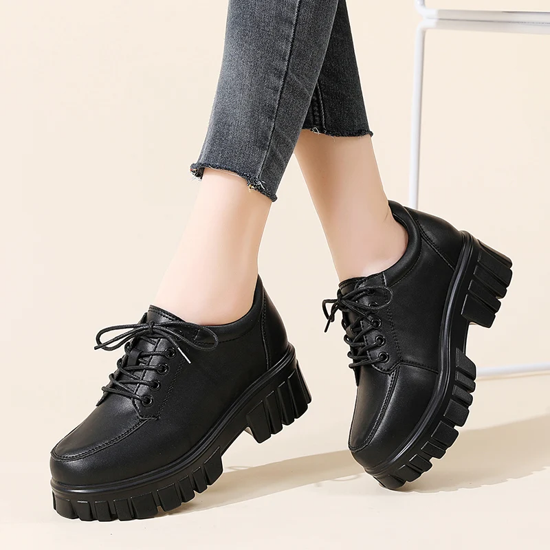 

Oxford Shoes For Women Winter First Layer Of Dermis Platform Women Punk Thick Bottom Mujer Motorcycle High Boots Classic Shoes