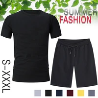 summer mens t shirt and shorts personality short sleeved suit casual t shirt set