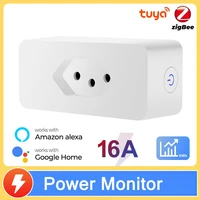 tuya smart zigbee socket 16a brazil timing function plug with power monitor work with alexa and google home smart life app