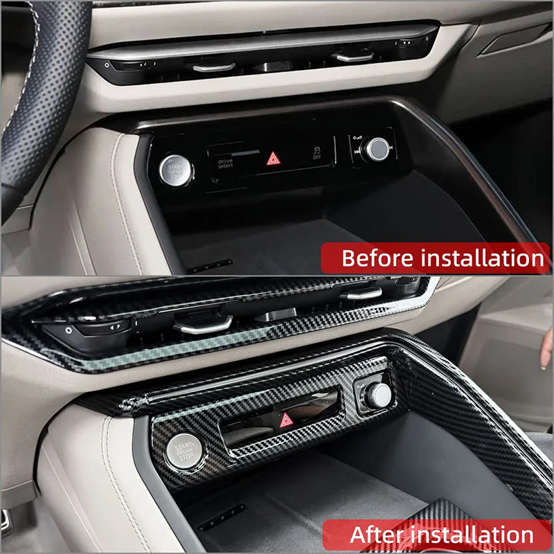 Фото Для Audi Q5 Q5L GU 2025 2026 2027: Защитная рамка для кнопки старт-стоп, декоративная рамка для переключателя кондиционера с двойной подсветкой №3