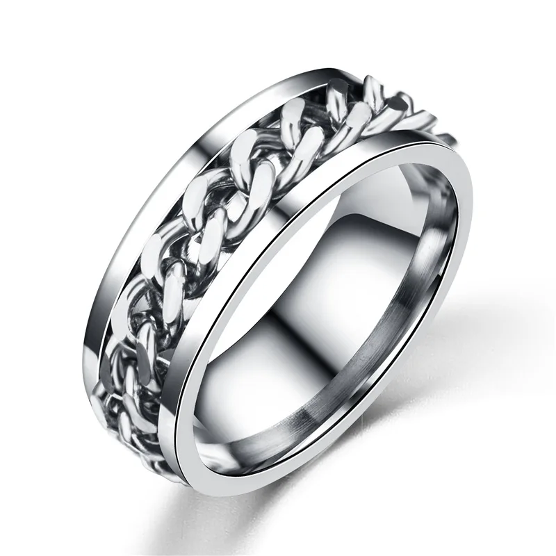 

Silver/Golden/Black Rings For Women Men Stainless Steel Jewelry Chain Rotatable Fashion Ring Ring Titanium Open Beer Anillo Gift