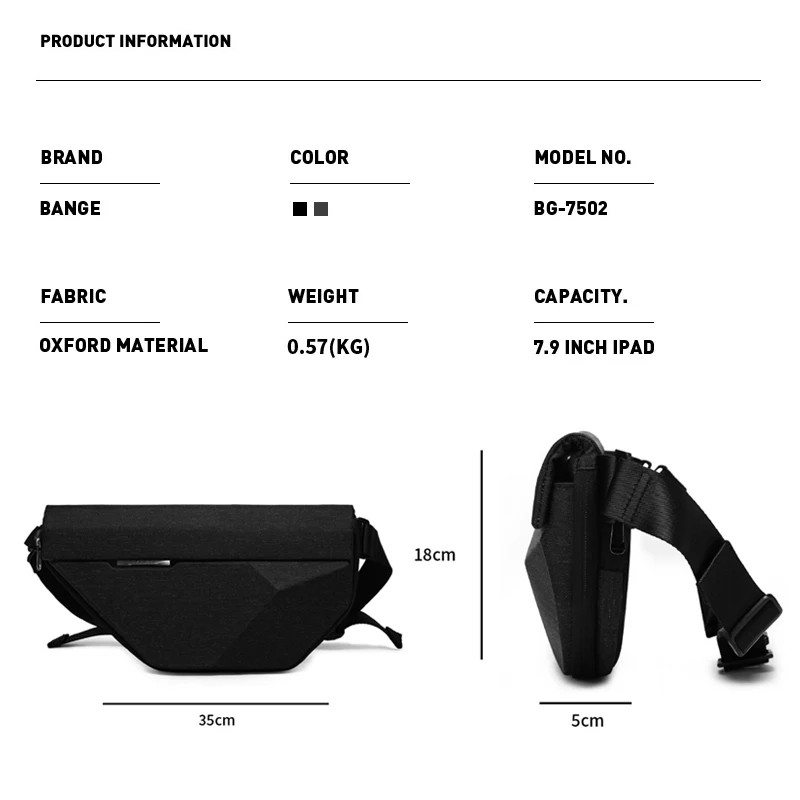 BANGE Scratch resistant Chest Bag Men Fashion Three-dimension Hard Shell Waterproof Riding Couple Messenger Sling Shoulder Bags