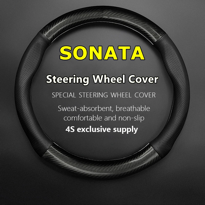 

No Smell Thin For Hyundai SONATA Steering Wheel Cover Genuine Leather Carbon Fiber Fit 2.0 MT AT GL GLS DLX TOP 2009