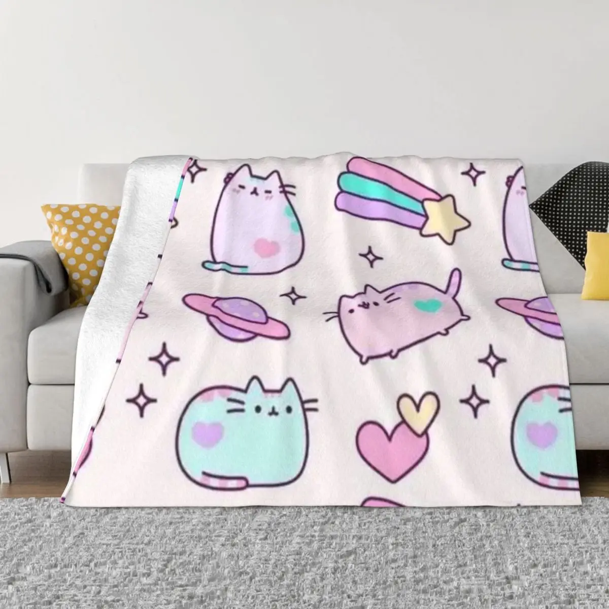 

Художественное одеяло для влюбленных кошек, Фланелевое украшение, переносное домашнее покрывало для кошек и радуг