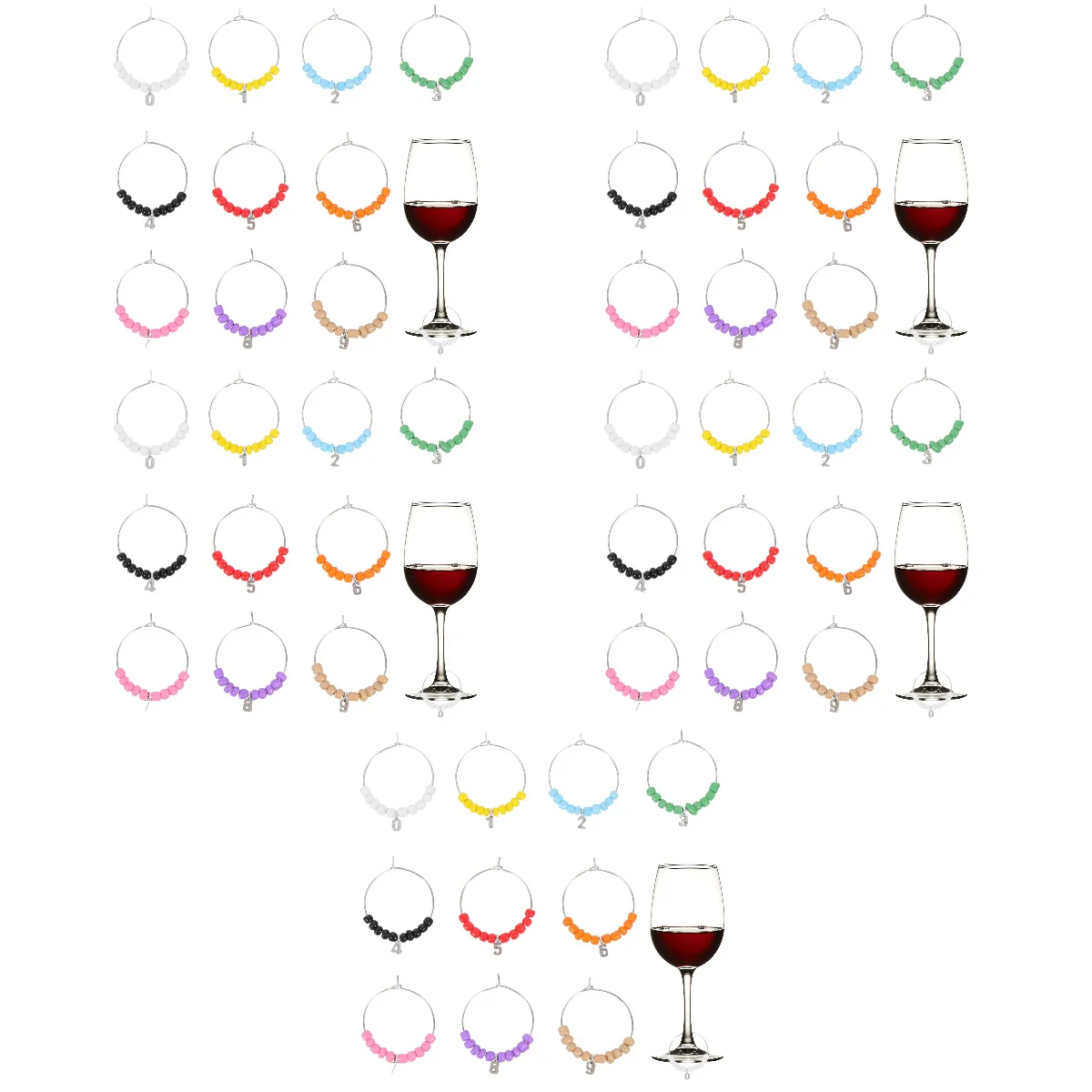 

50 Reusable Rings Beads Glass Charms Party Glass Markers