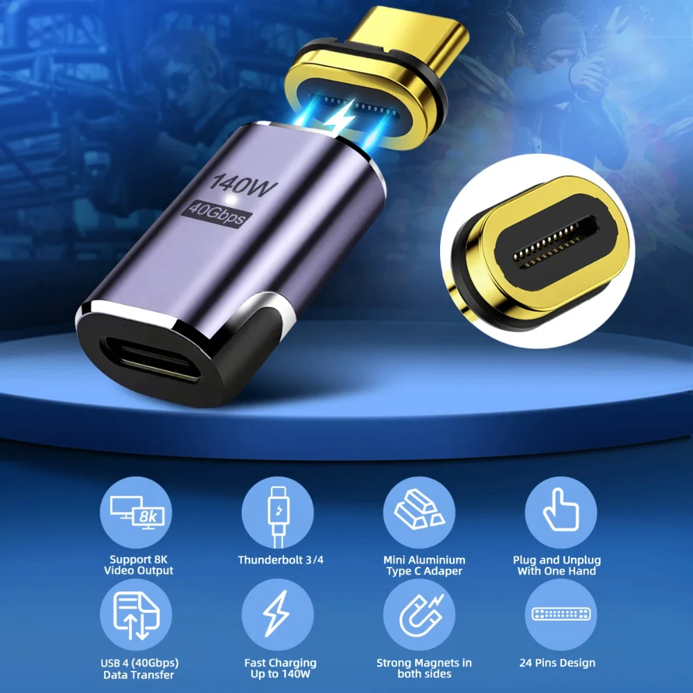 Фото Магнитный адаптер USB Type C-Type C, 140 Вт, 40 Гбит/с №4