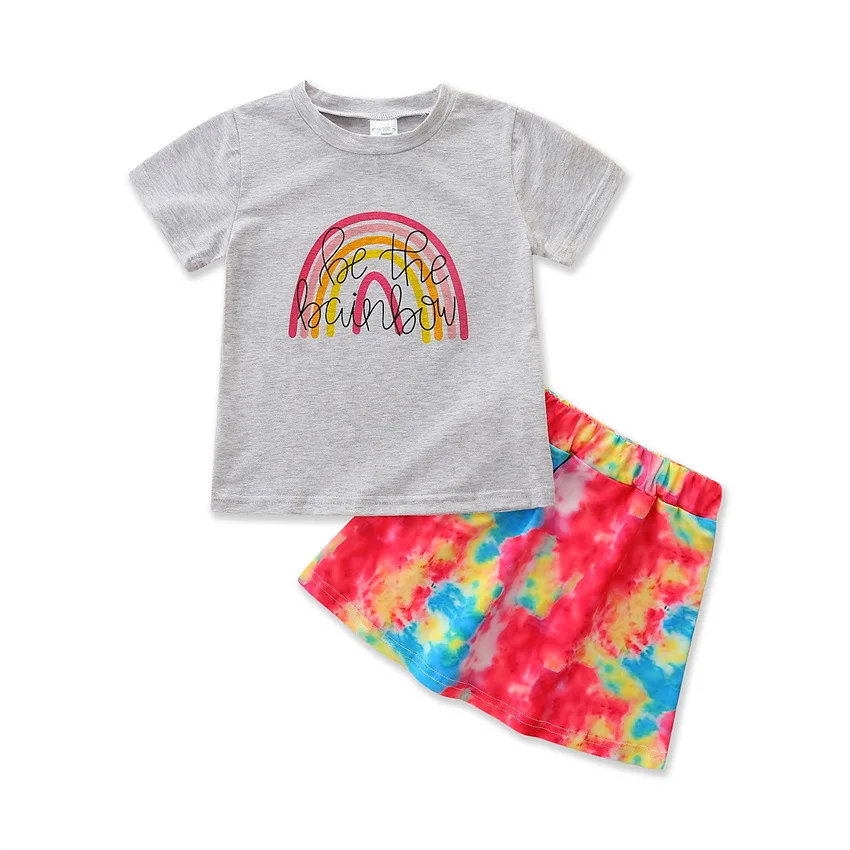 

Summer Girl Set Gray T-shirt + Shorts Sets for Kids Casual Children Suits Clothes
