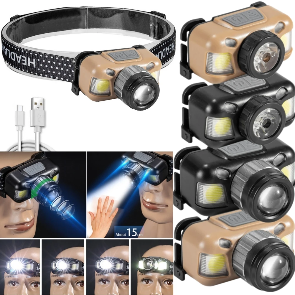 

LED Flashlight Multifunctional Camping Lantern Headlamp USB Rechargeable Headlamp Head Torch Waterproof for Camping Hiking
