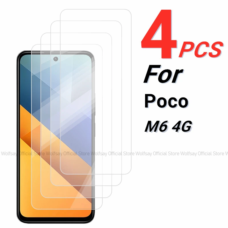 Защитное стекло закаленное для Xiaomi Poco M6 4G 2/4 шт.