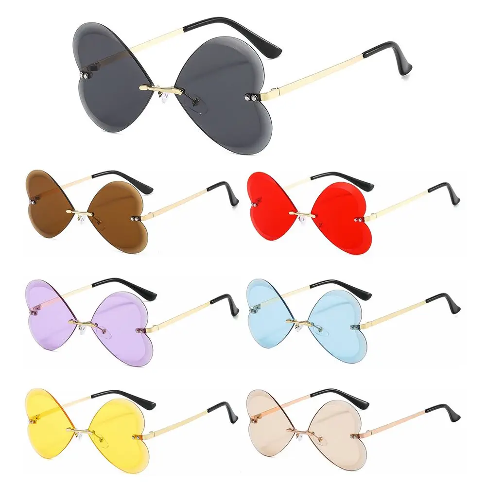 

Women Rimless Heart Sunglasses Cute Heart Shaped Sunglasses Fashion Shades Summer Eyewear UV400