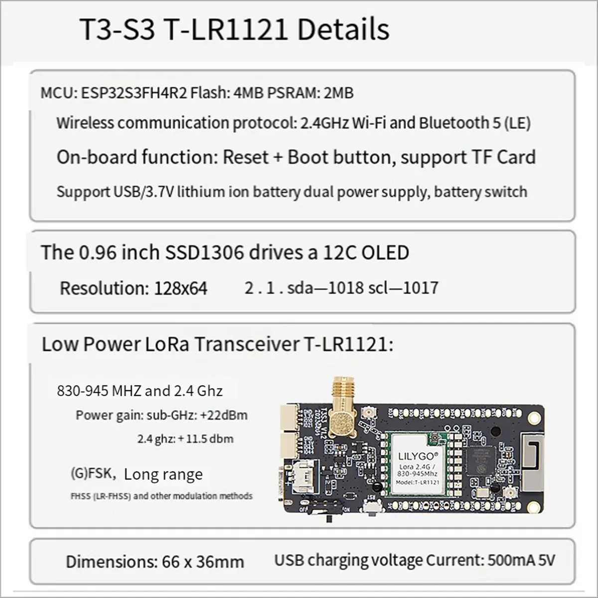 Фото AAAE T3S3-LR1121/2.4G V1.2 - LoRa2.4G SX1280 с модулем OLED-дисплеем 0.96 дюйма для разработки приборов №1