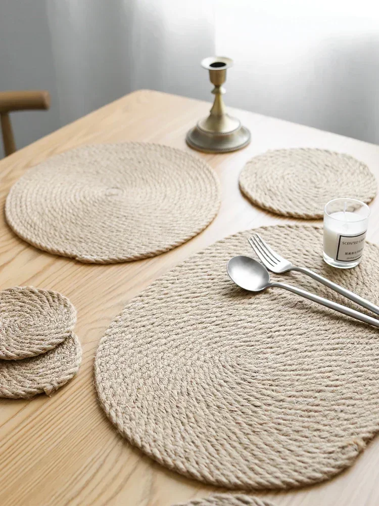 Japanese style linen woven heat insulation pad household anti-scalding placemat table mat coaster |