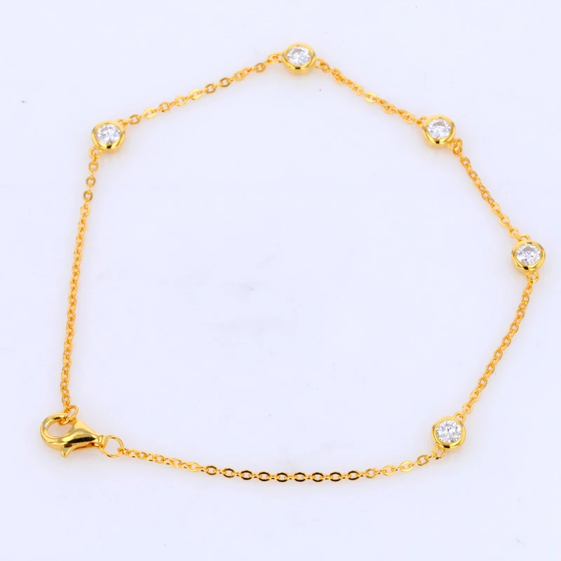 925 Silver Plated Yellow Gold 3mm Round Bbrilliant Cut Bezel Set Bracelet Jewelry