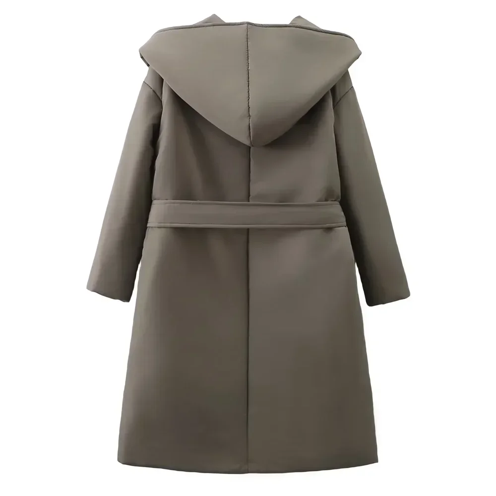 Женская двухбортная куртка с капюшоном свободная хлопковая длинным рукавом и