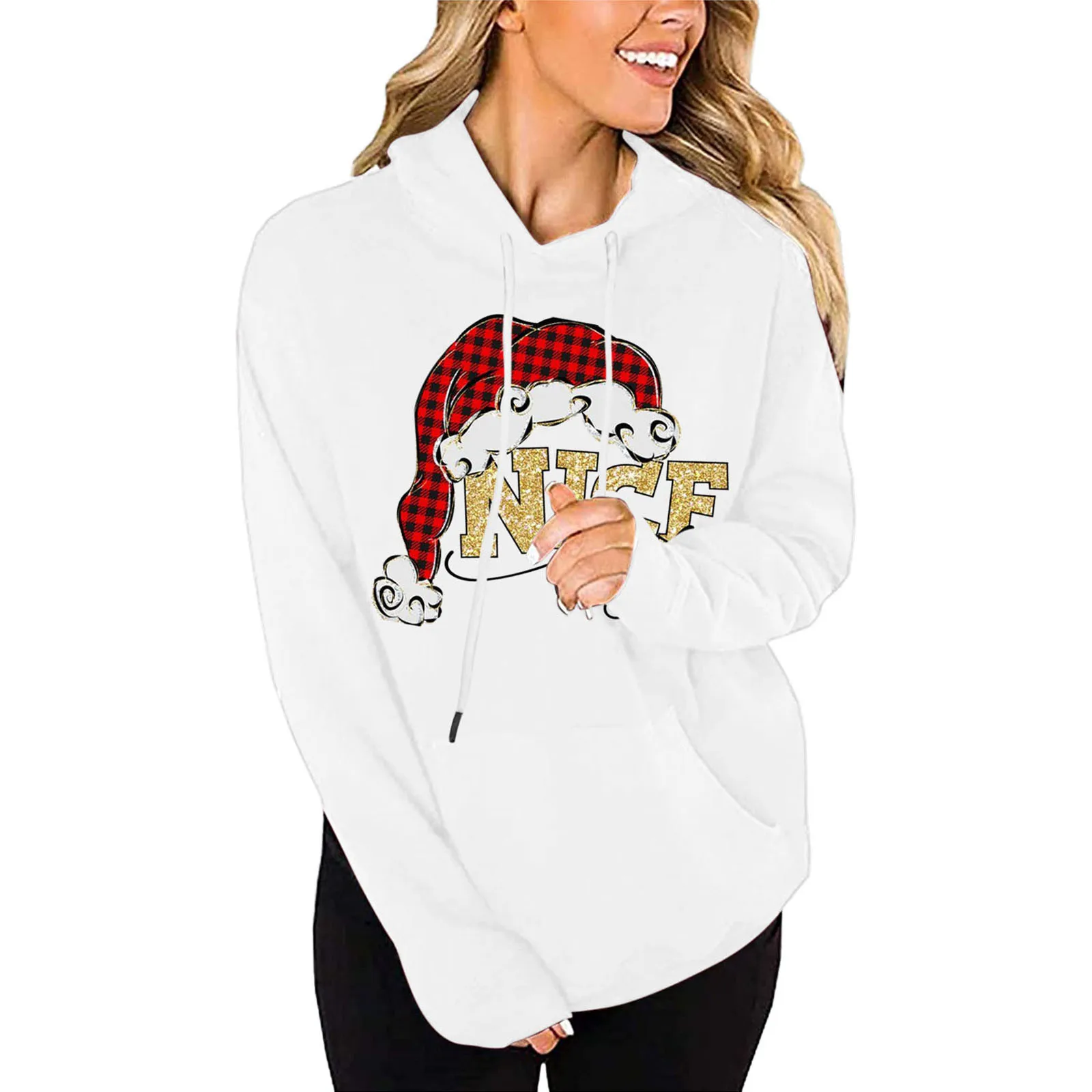

Women's Pullover Hoodie Casual Long Sleeve Sweatshirt Christmas Print Top Tunic Plain Hoodies for Women Women Sweater Hoodies