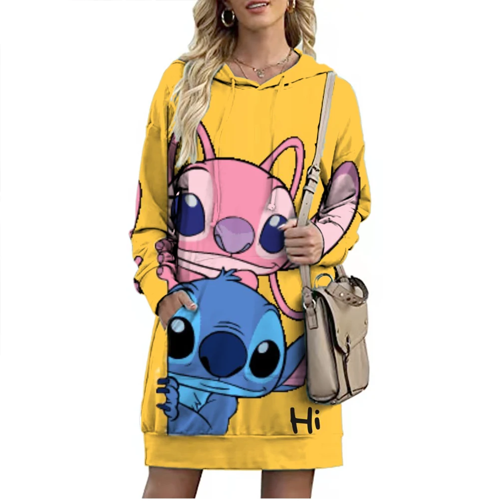 

New Fall Y2K Women's Fashion Crew Neck Lengthened Hoodie Disney Brand Stitch and Donald Duck Cartoon Trend Girls Tops