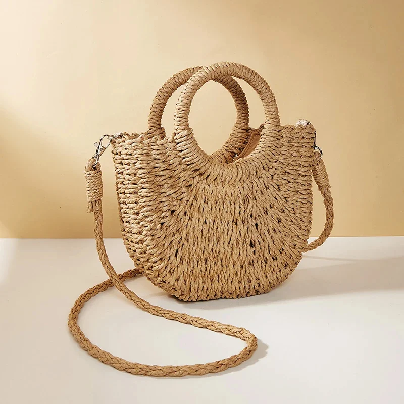 

Vintage Summer Women Hand-Woven Rattan Straw Purse Beach Wicker Crossbody Ba Female Small Handbag Purse Shopping Ba