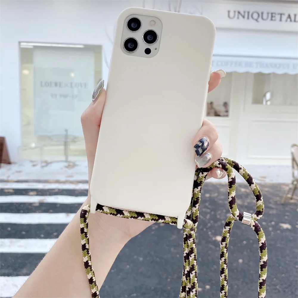 

Crossbody Lanyard phone Case For iphone 14 Pro Max 13 12 Mini 11 X XR XS Plus Neck Rope Necklace Strap Cord Silicone With Cover
