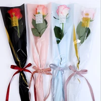 50pcs gold printing flower packaging bag bright transparent valentines day single rose bags 45cm black white pink black colour