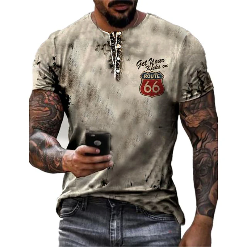

Summer Vintage Men's T-shirt Streetshirt 66-way 3D Printed T-shirt For Men Fashion Short Sleeves O-neck Oversized Male Clothing
