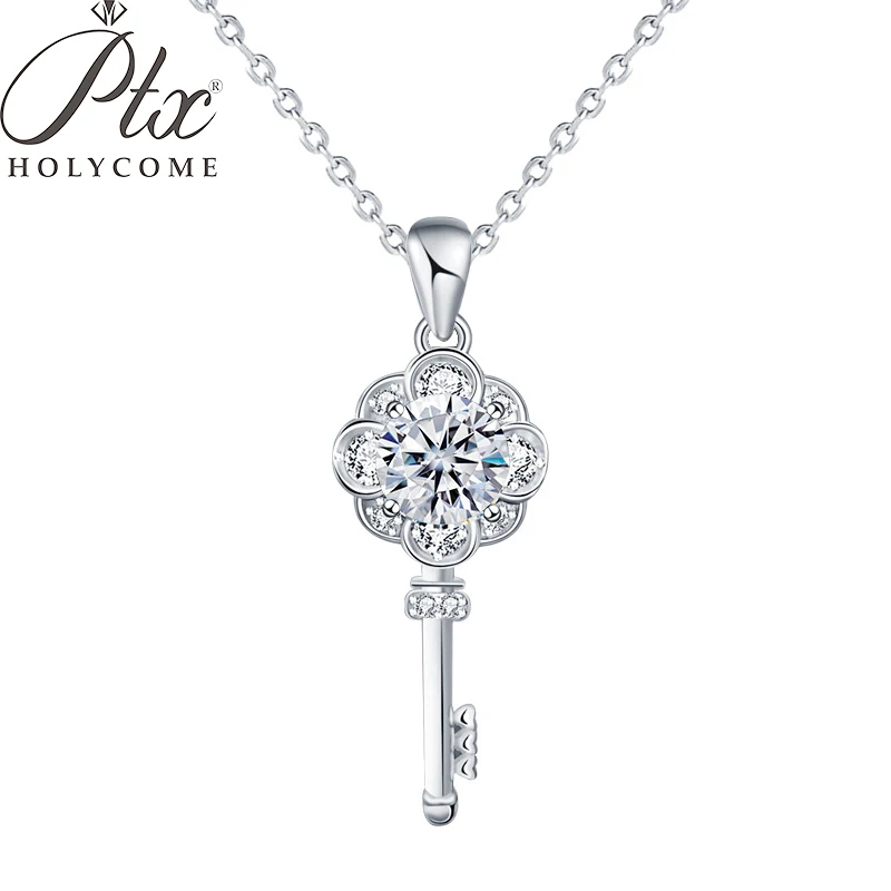 

PTX Holycome 925 Silver Necklace Pendant Round Cut 1.0ct D Color White Moissanite Pass Diamond Test for Women Elegant Necklace