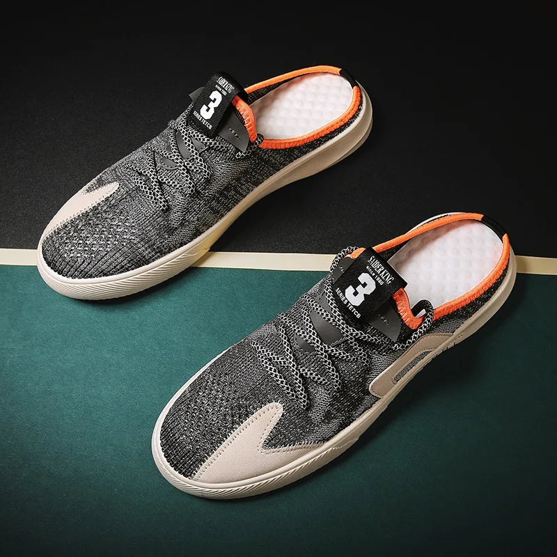 

2022 Spring and Summer Half Flip-flops Breathable Flying Woven Casual Trendy Men's Shoes Slip-on Slip-on Shoes