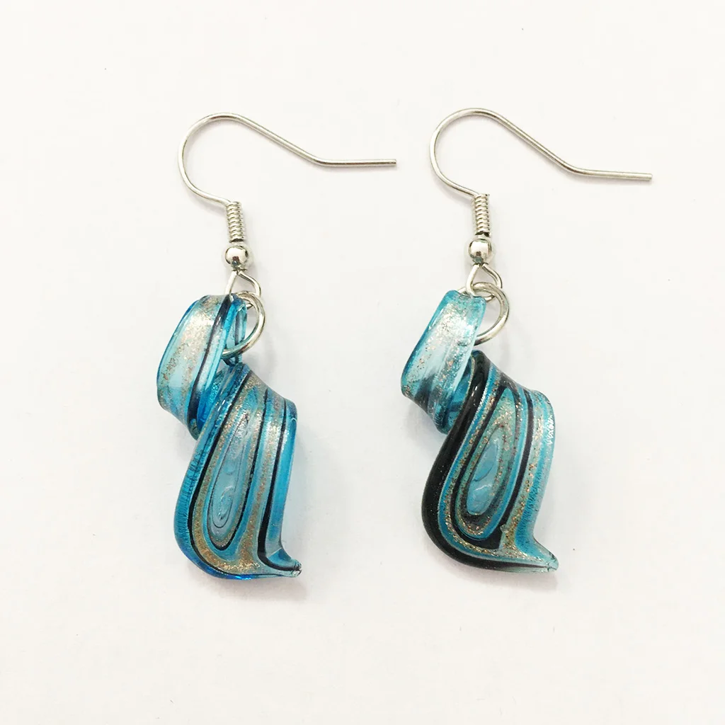 

1 Pair Spiral Pattern Chinese Style Blue Murano Lampwork Glass Earring JewelryChinese Style Retro Handmade Personality Pendant