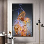 Золотая металлическая скульптура целующиеся пары, холст, живопись, современный абстрактный настенный постер, картина, принты, украшение для дома для гостиной