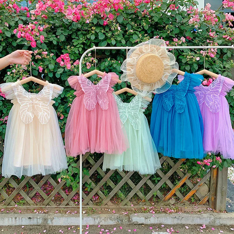 

XINYU 2023 summer baby girls Net yarn tutu skirt wing Children's princess dress sleeveless kids clothing girls casual dress 1-7Y