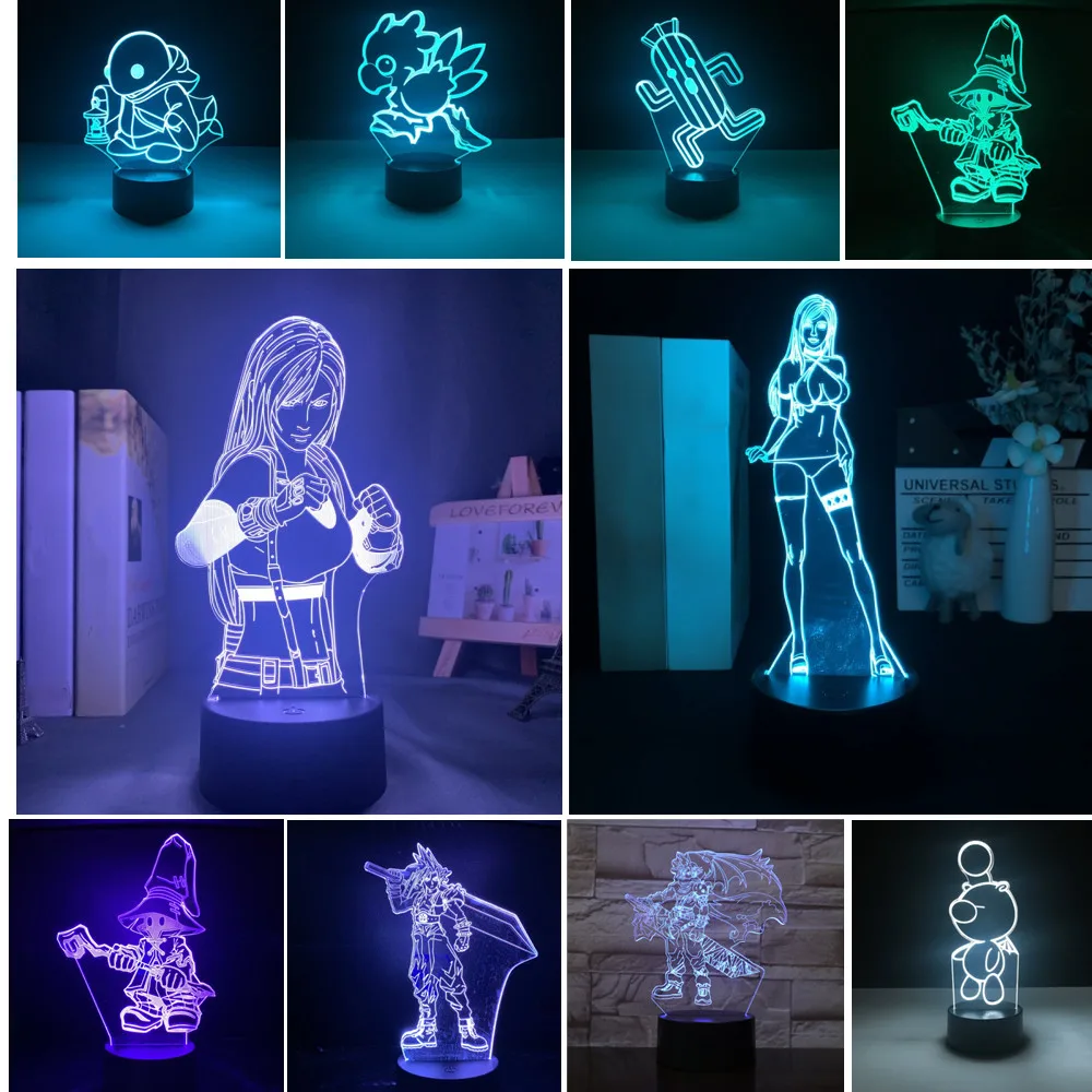 Tifa Lockhart Cloud Strife Night Lights Chocobo Led Lamp Pvc Toys Model Action Figures Bedroom Decoration Juguetes