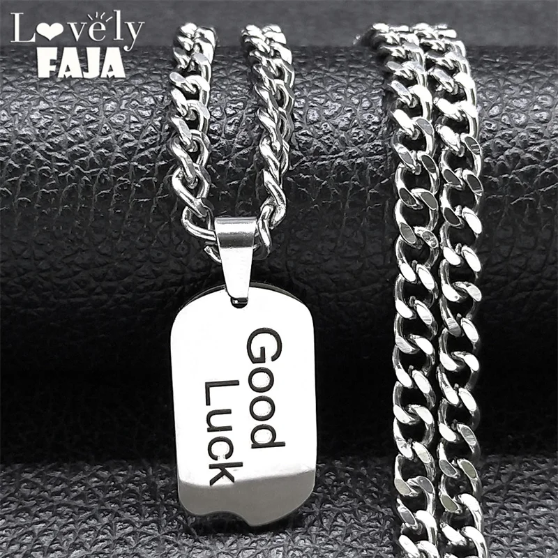 

Good Luck Dog Tag Biker Chain Necklace Women Stainless Steel Rectangle Pendant Dogtag Men Hip Hop Necklaces Jewelry Gift NBB32-5