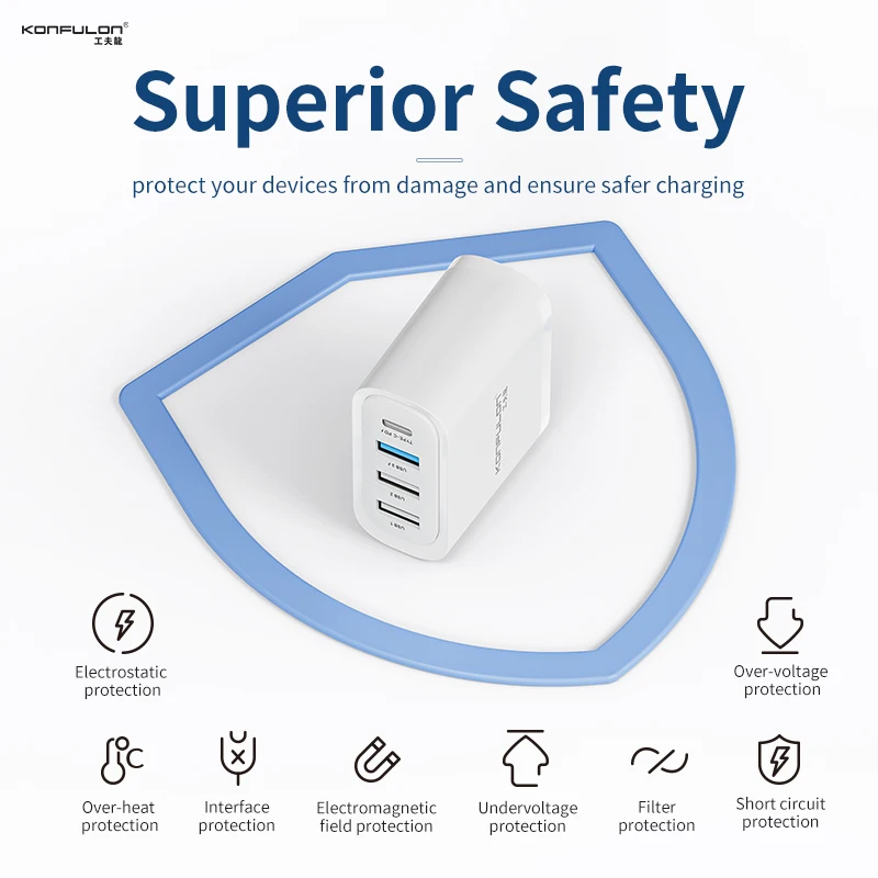 

45W Multi-port Charger QC 3.0(EU/ US) PD 25W Type-c Output Travel Charger Adapter for Iphone Samsung Xiaomi, Huawei Ect