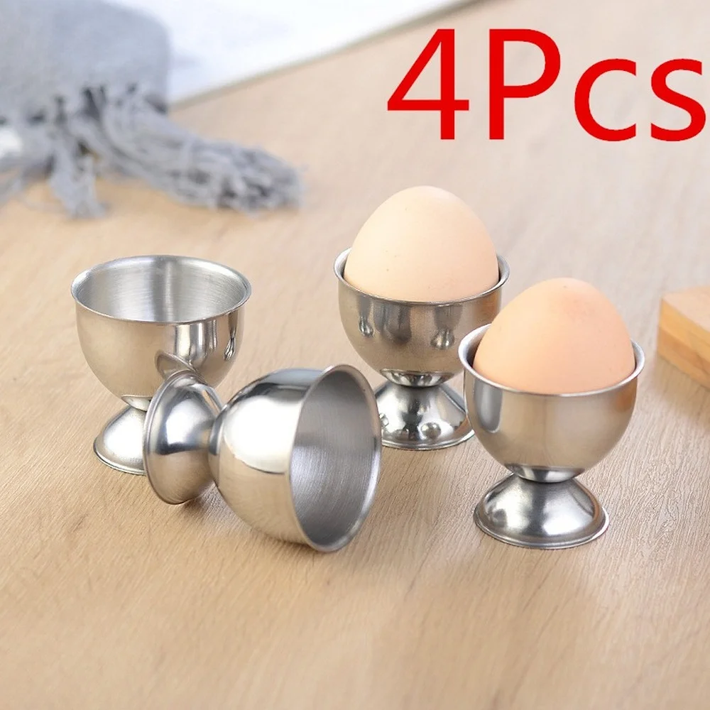

4Pcs Stainless Steel Boiled Egg Cups Stand Rack Eggs Holder Kitchen Breakfast Cooking Tool Tabletop Mini Wine Cup