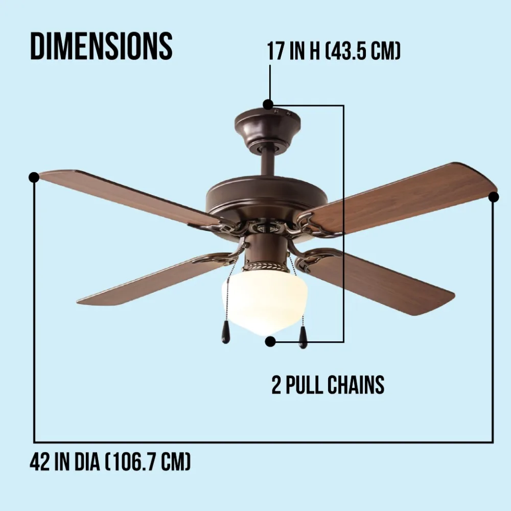 

42-дюймовый потолочный вентилятор Downrod с оригинальным комплектом, бронза, 4 лезвия, обратный поток воздуха