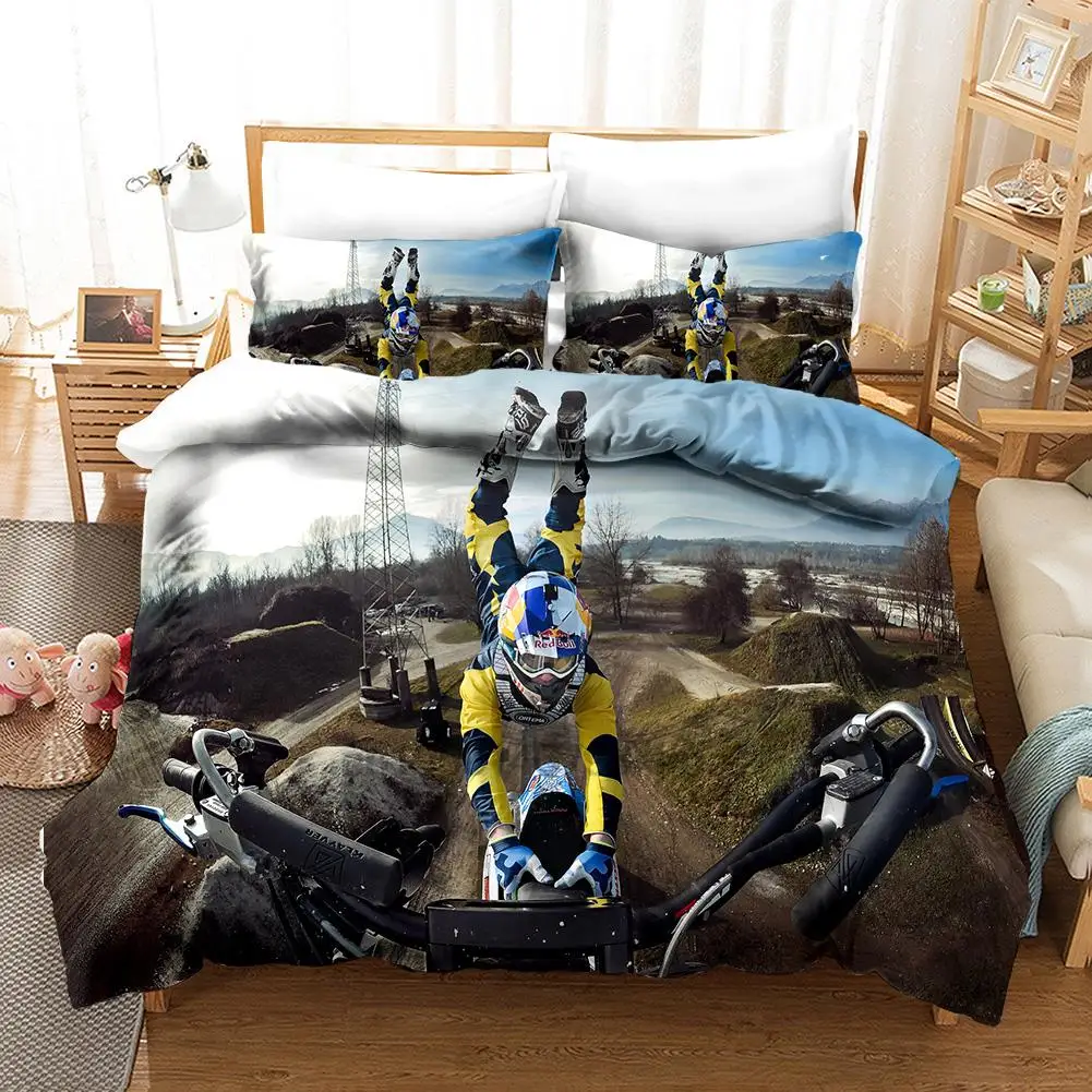 

Cool Extreme Sports Style Motocross Bedding Set for Boys Kids Off-road Race Duvet Cover Single 135x200 Size with Pillowcases