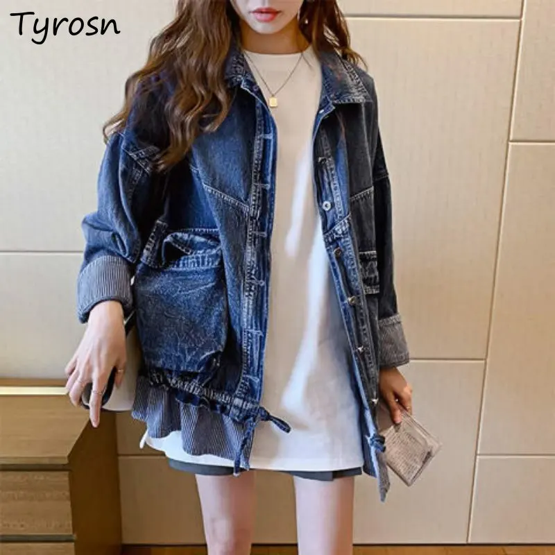 

Denim Jackets Women Design Personality Loose Popular Creativity Spliced Streetwear Ladies Vintage Spring Ulzzang Casual Simple