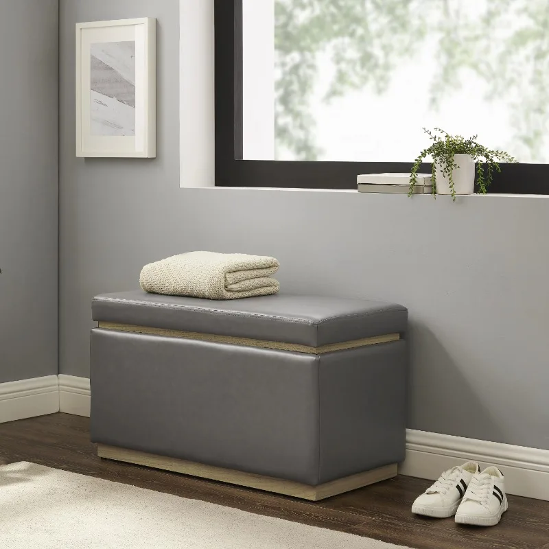 

Linon Elta Rectangle Storage Ottoman, Gray Faux Leather