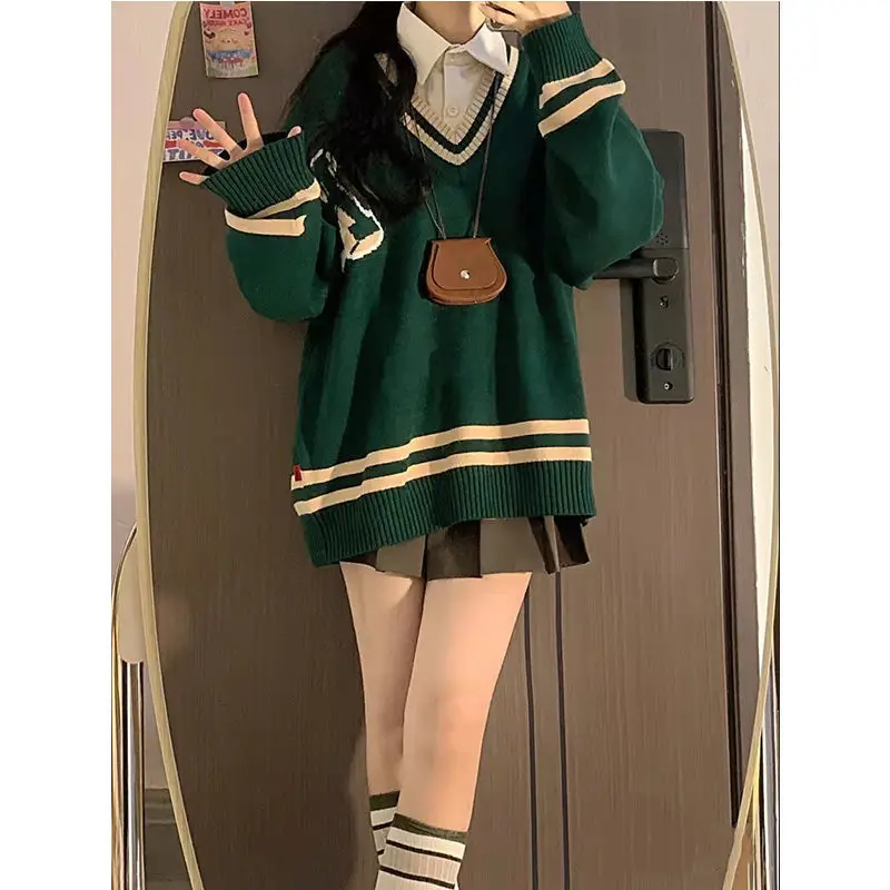 

Женский весенне-осенний свитер в стиле преппи, рубашки, мини-юбки, комплект из 1 или 3 предметов, униформа для учащихся средней школы в Корейс...