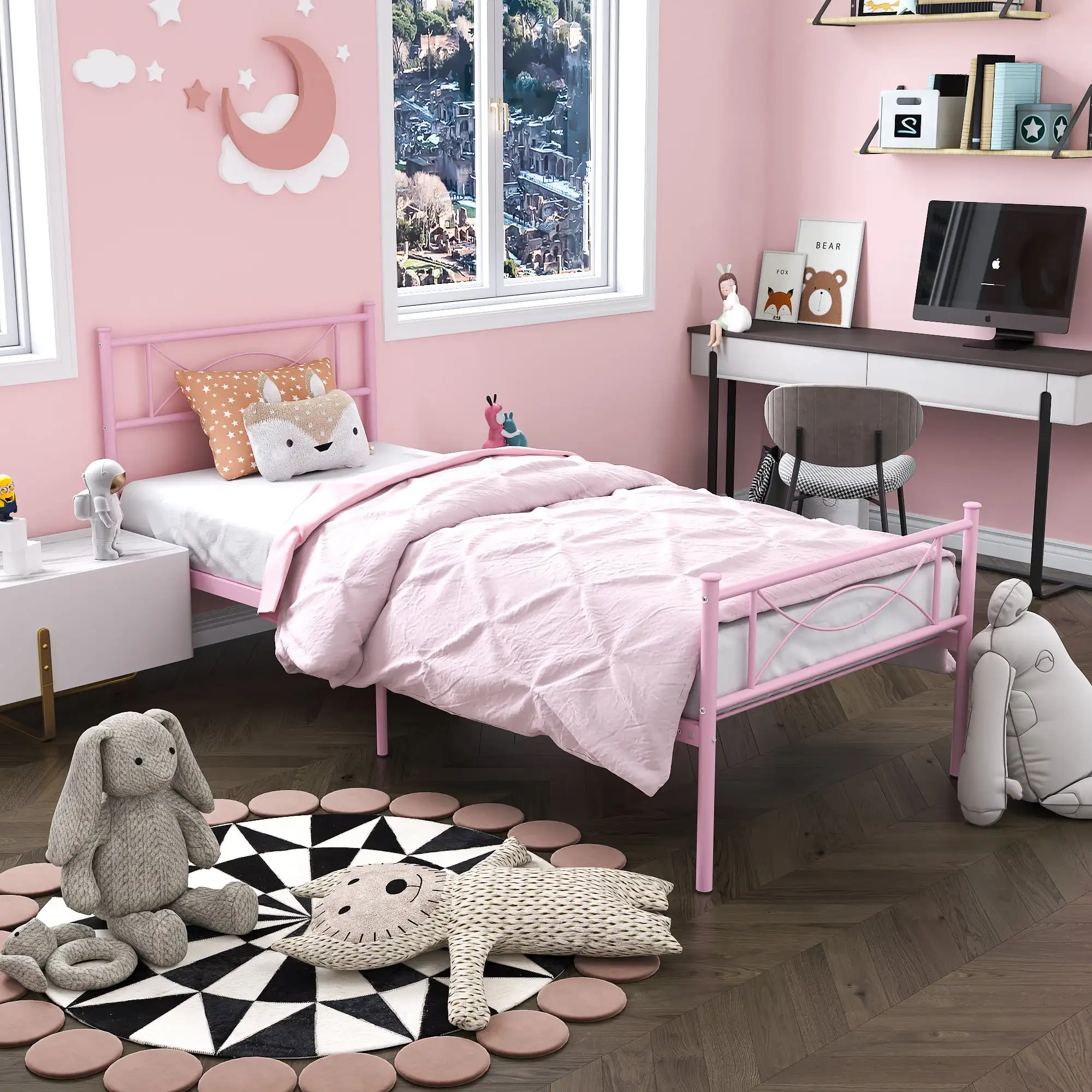 Twin Single Bed With Headboard & Footboard For Girls Bedroom Furniture, No Box