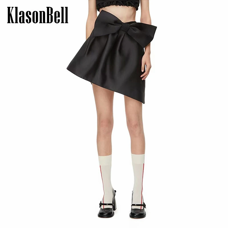 

3.16 KlasonBell Fashion Black High Waist Irregular Bow Skirt Women