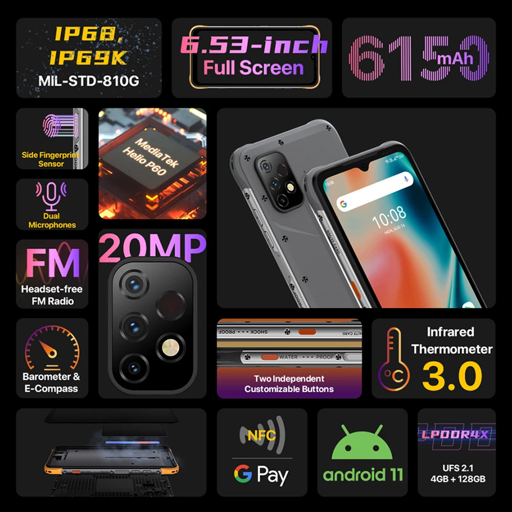 umidigi bison x10 pro nfc global 128gb smartphone 6 53 hd display helio p60 20mp triple camera 6150mah free global shipping