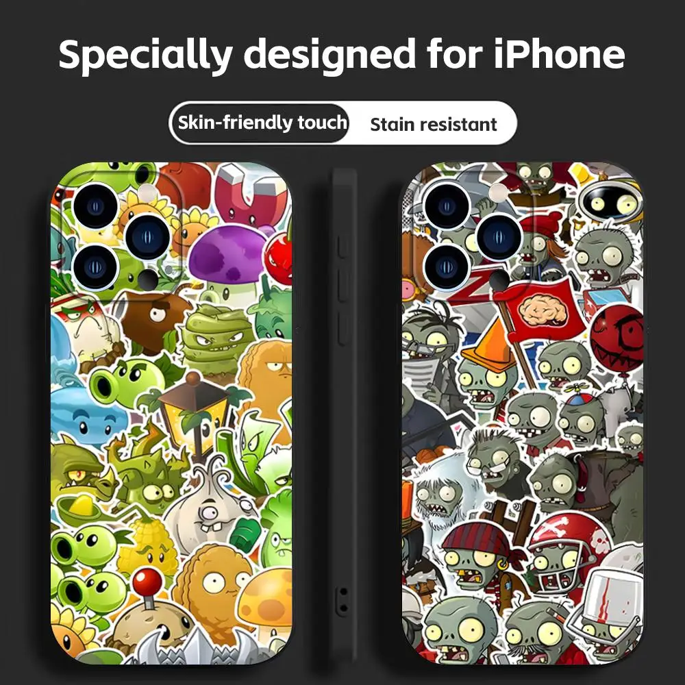 Фото Чехол для телефона с классической игрой P-Plants vs. Z-Zombies для iPhone 16, 16e 15, 14, 13, 12, 11 Plus Mini Pro Max, мягкий черный противоударный чехол №1