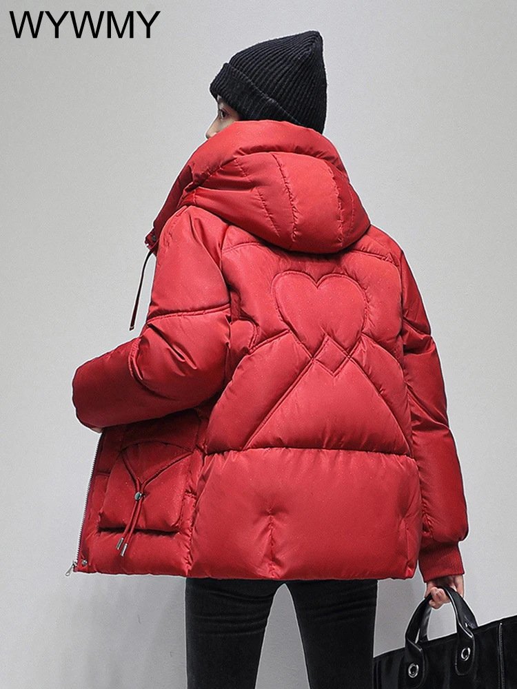 WYWMY Klein Blue Cotton-Padded Jacket, Hooded Cotton-Padded Jacket Women Autumn and Winter Thick Loose Zipper Padded Jacket