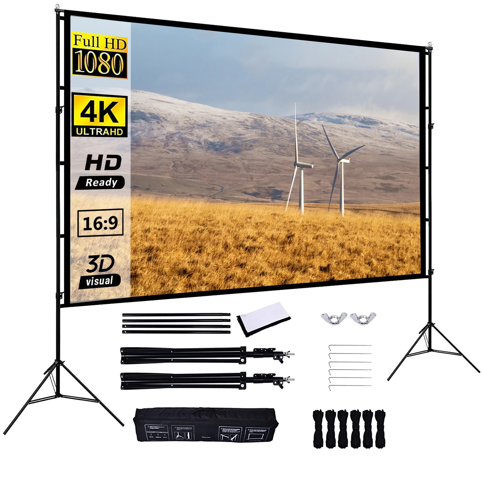 Экран для проектора с подставкой 100/дюймов портативный экран 16:9 4K HD фронтальные